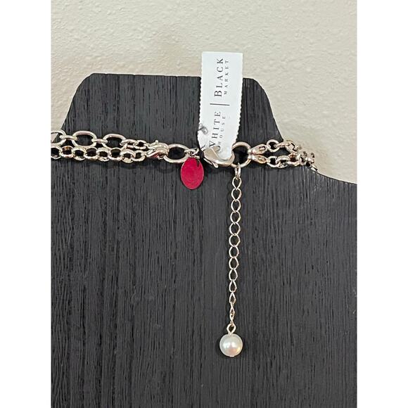 WHBM Necklace Lot 4pc Crystal Pearl Statement Layered Silver Tone - Picture 9 of 15